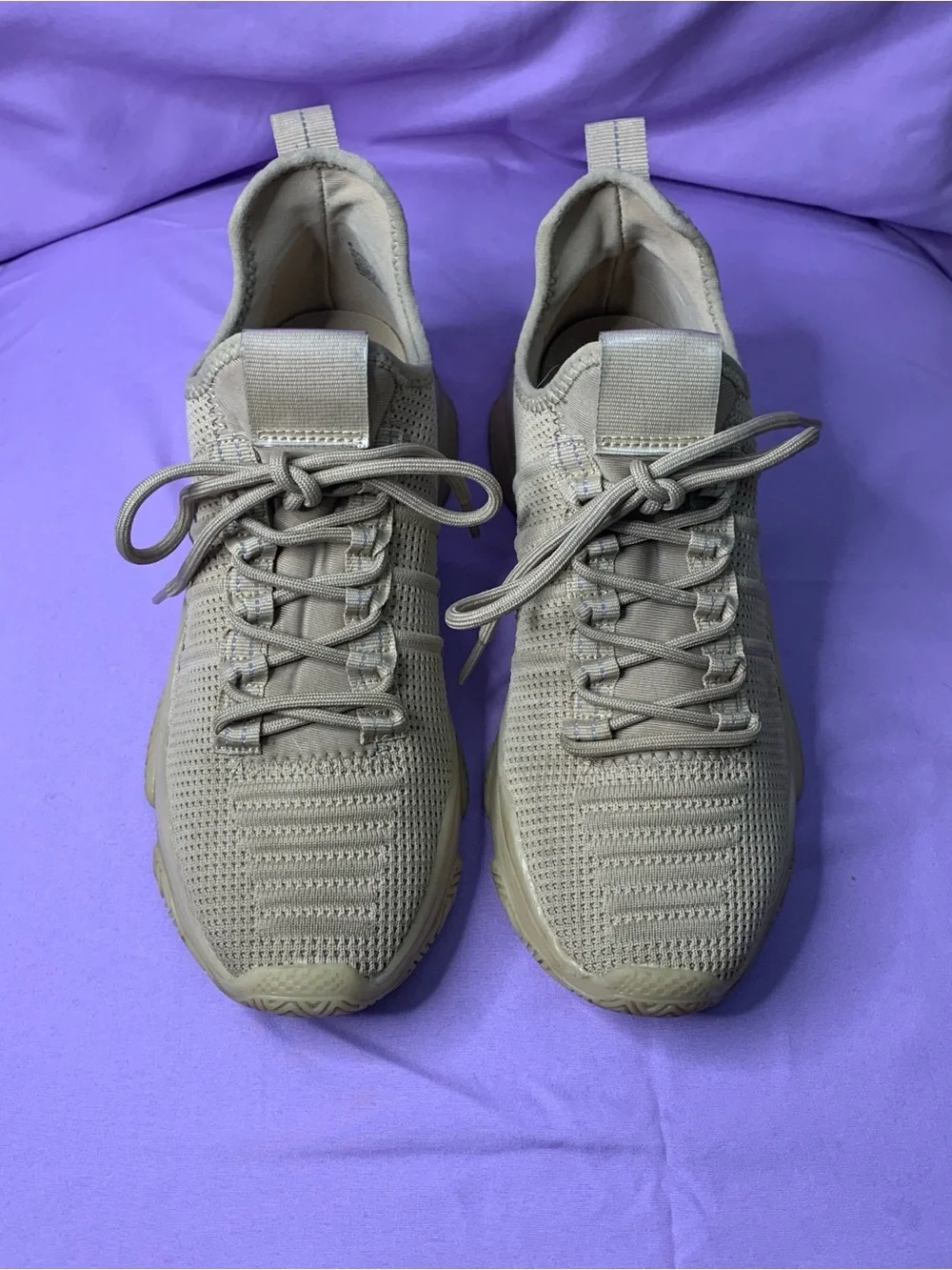Women’s 8 Lightweight Knit Runner Sneakers - Tan with rhinestones